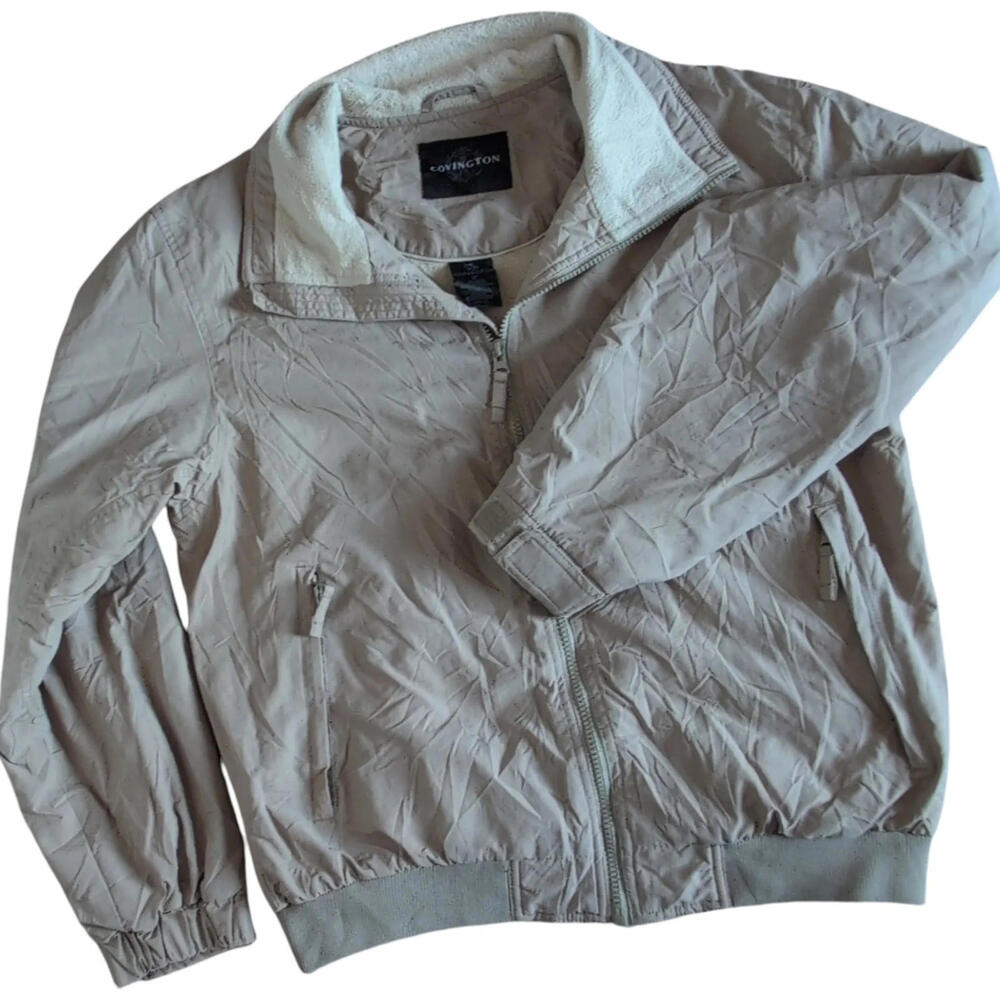 Covington Jacket Mens Small Beige Nylon Fleece Lined Zip‎ Up Bomber Coat Casual